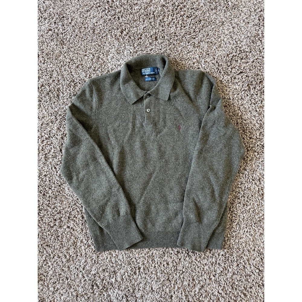 Vintage Polo Ralph Lauren Long Sleeve Lambs Wool Sweater Olive Green XL